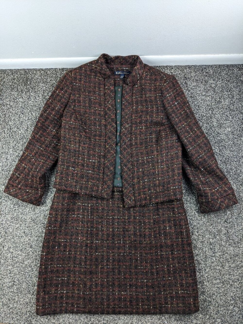 Brooks Brothers Skirt Suit Set Moon Tweed Plaid Multicolor Womens Sz 4